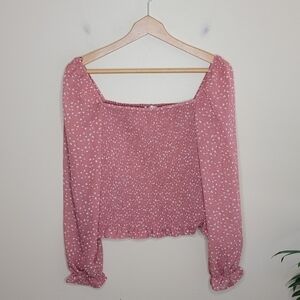 NWT Stitch Fix Lush | Reyna Smocked Peasant Blouse in Light Pink Size XL